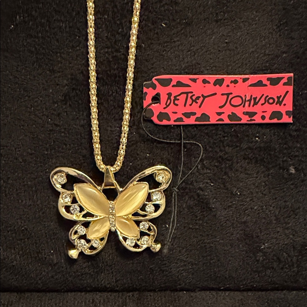 Betsey Johnson Gold Butterfly Necklace with Crystal Accents